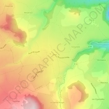 Mappa topografica Ussel, altitudine, rilievo