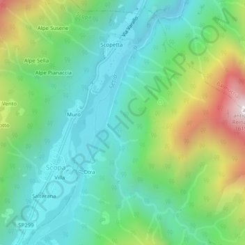 Mappa topografica Sasso Lungo, altitudine, rilievo