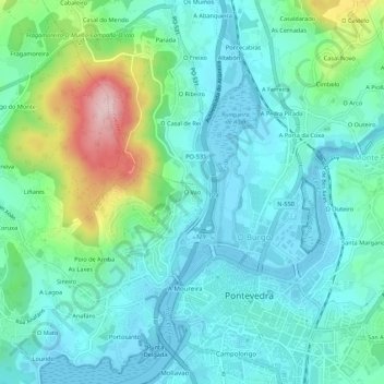 Mappa topografica O Vao, altitudine, rilievo