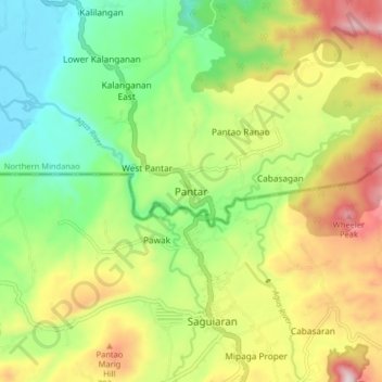 Mappa topografica Pantar, altitudine, rilievo