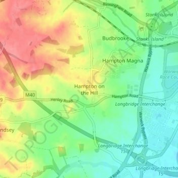 Mappa topografica Hampton on the Hill, altitudine, rilievo
