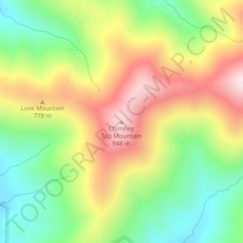 Mappa topografica Chimney Top Mountain, altitudine, rilievo