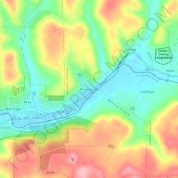 Mappa topografica Fairmont City, altitudine, rilievo