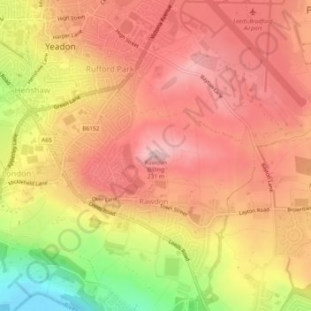 Mappa topografica Rawdon Billing, altitudine, rilievo