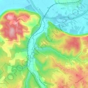 Mappa topografica Travail, altitudine, rilievo
