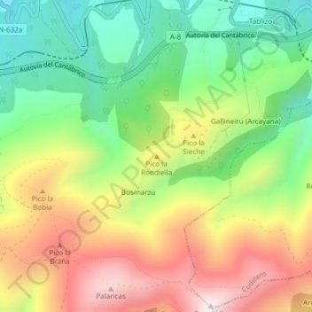 Mappa topografica Pico la Rondiella, altitudine, rilievo