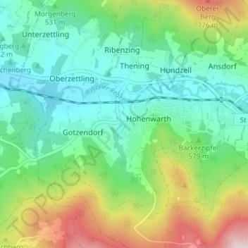 Mappa topografica Haselmühle, altitudine, rilievo