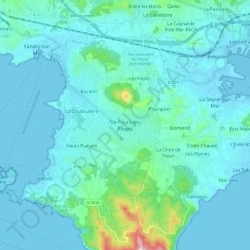 Mappa topografica Six-Fours-les-Plages, altitudine, rilievo