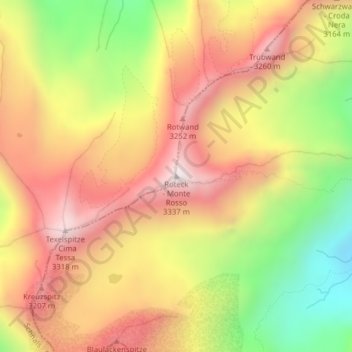 Mappa topografica Monte Rosso, altitudine, rilievo