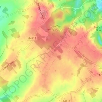Mappa topografica Birchley Heath, altitudine, rilievo