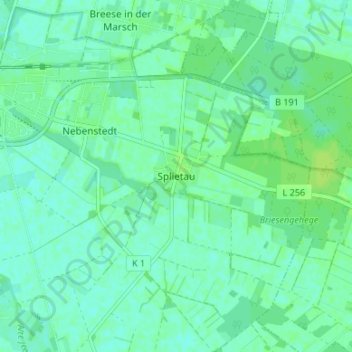 Mappa topografica Splietau, altitudine, rilievo