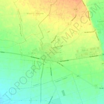 Mappa topografica Cisterna, altitudine, rilievo