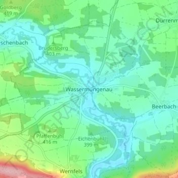 Mappa topografica Wassermungenau, altitudine, rilievo