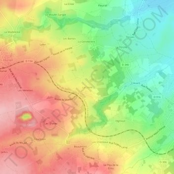 Mappa topografica La Croze, altitudine, rilievo