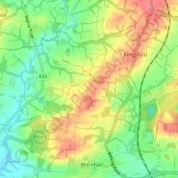 Mappa topografica Winterfold, altitudine, rilievo