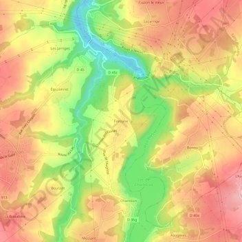 Mappa topografica Fressine, altitudine, rilievo