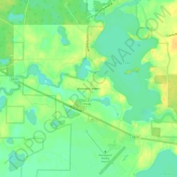 Mappa topografica Mantowish Waters, altitudine, rilievo