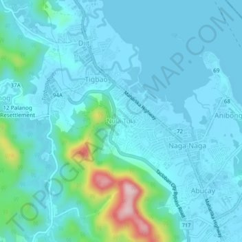 Mappa topografica Nula-Tula, altitudine, rilievo
