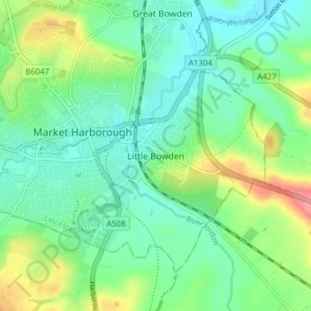 Mappa topografica Little Bowden, altitudine, rilievo