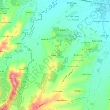 Mappa topografica Ganaghello, altitudine, rilievo