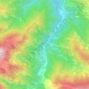 Mappa topografica Bossea, altitudine, rilievo