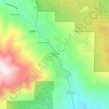 Mappa topografica Whispering Pines, altitudine, rilievo