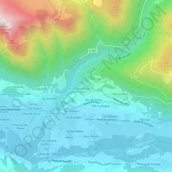 Mappa topografica Avonnex, altitudine, rilievo