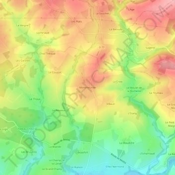 Mappa topografica Montmeunier, altitudine, rilievo