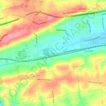 Mappa topografica Caln, altitudine, rilievo