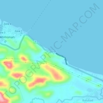 Mappa topografica Angeles, altitudine, rilievo