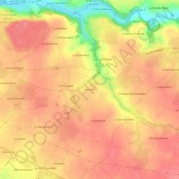 Mappa topografica Vernelle, altitudine, rilievo