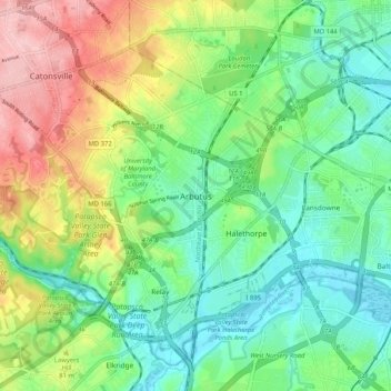 Mappa topografica Arbutus, altitudine, rilievo