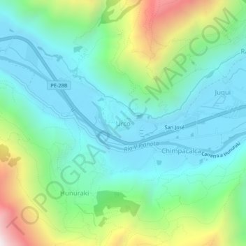 Mappa topografica Urco, altitudine, rilievo