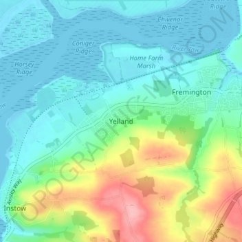 Mappa topografica Yelland, altitudine, rilievo