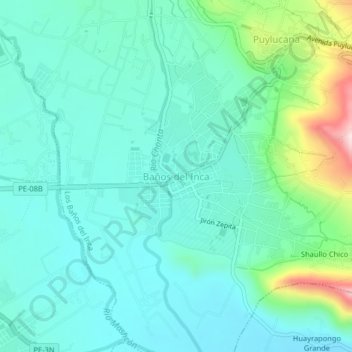 Mappa topografica Baños del Inca, altitudine, rilievo