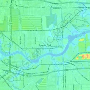 Mappa topografica Galena Park, altitudine, rilievo