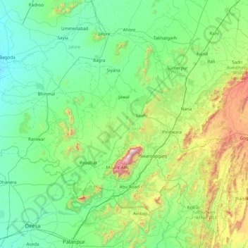 Mappa topografica Sirohi, altitudine, rilievo