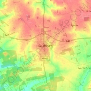 Mappa topografica Swaffham, altitudine, rilievo