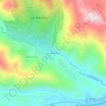 Mappa topografica Uscumachay, altitudine, rilievo