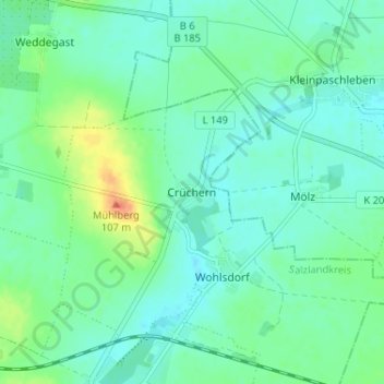 Mappa topografica Crüchern, altitudine, rilievo