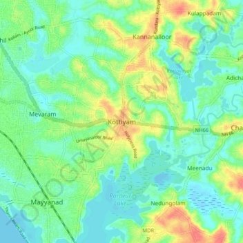 Mappa topografica Kottiyam, altitudine, rilievo