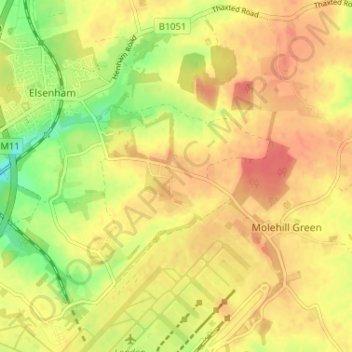 Mappa topografica Gaunt's End, altitudine, rilievo