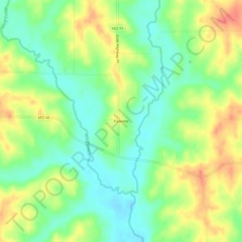 Mappa topografica Pawnee, altitudine, rilievo