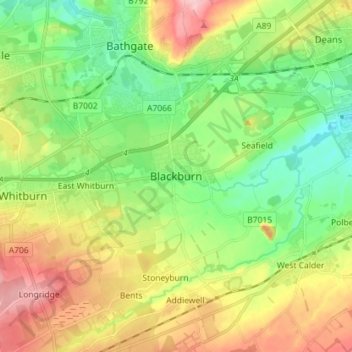 Mappa topografica Blackburn, altitudine, rilievo