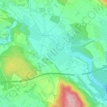 Mappa topografica Orsingen, altitudine, rilievo