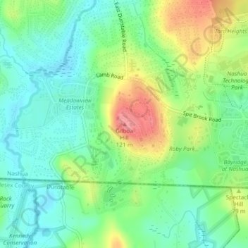 Mappa topografica Gilboa Hill, altitudine, rilievo