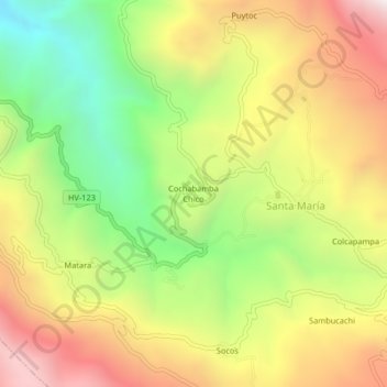Mappa topografica Cochabamba Chico, altitudine, rilievo