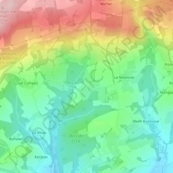 Mappa topografica Treoffret, altitudine, rilievo