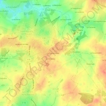Mappa topografica La Penneraiserie, altitudine, rilievo