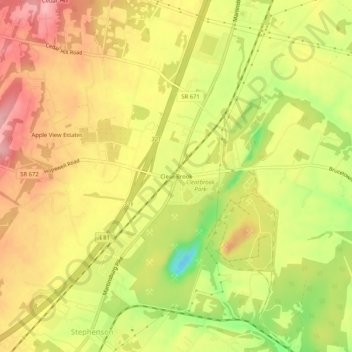 Mappa topografica Clear Brook, altitudine, rilievo